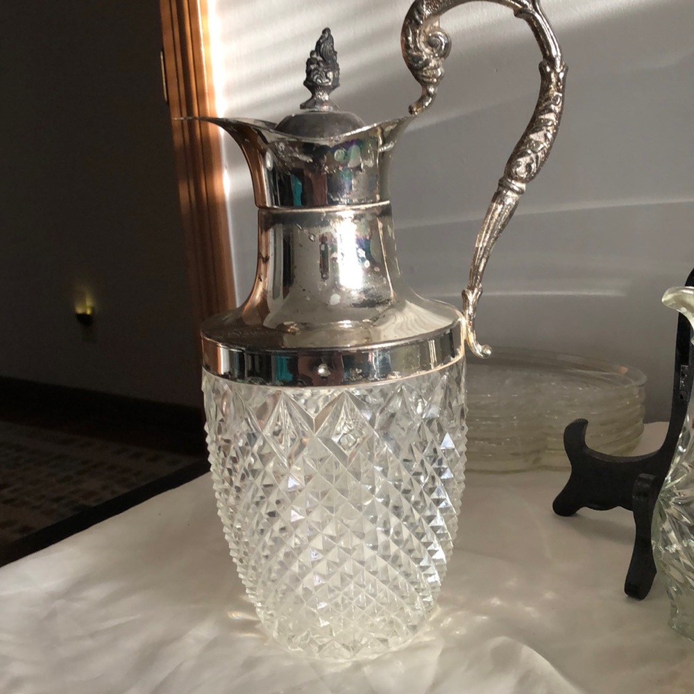 Vintage Estate Chrystal Cut Italian Pitcher 9.5”